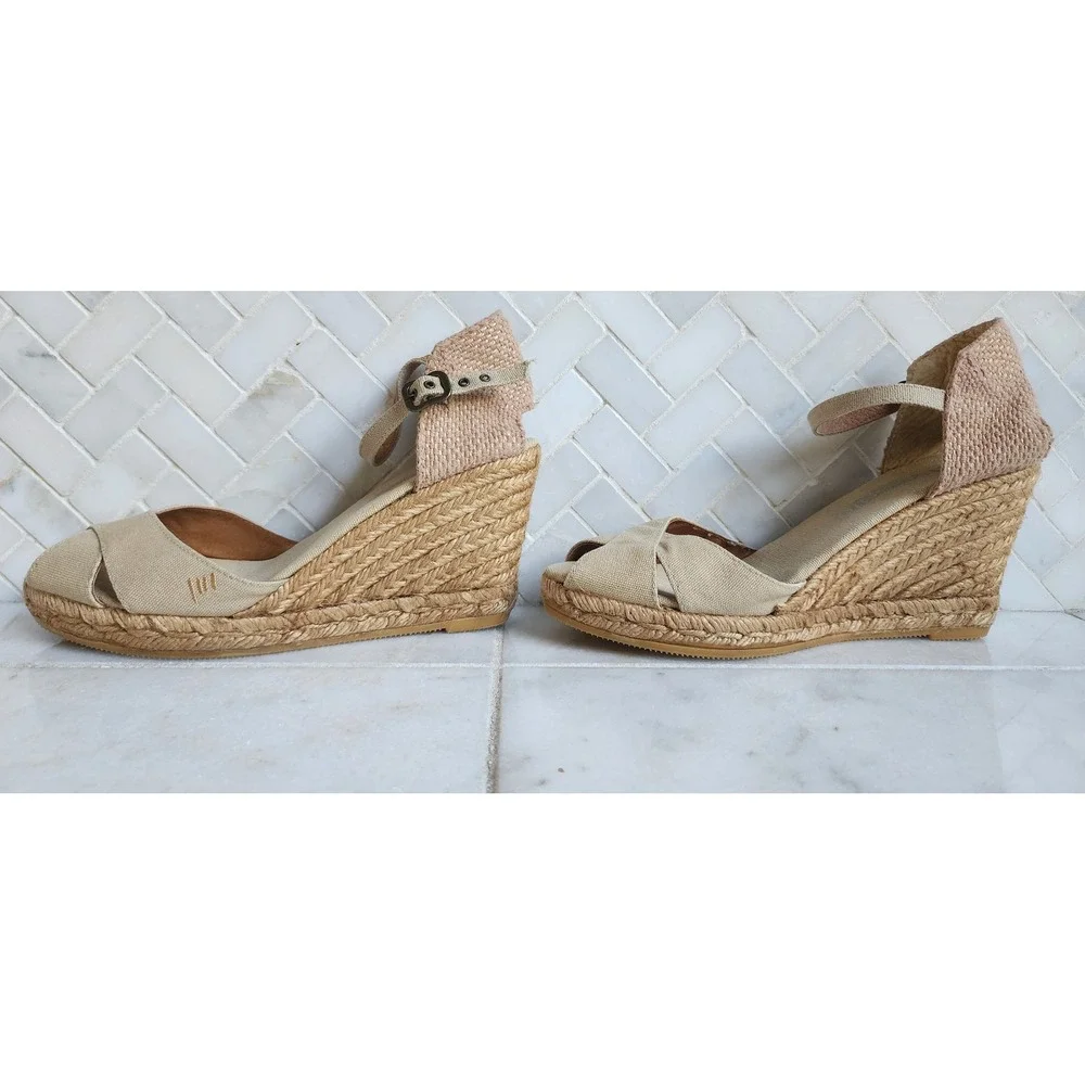 Viscata Aiguablava Espadrille Wedge Sandals Women US 7 Beige Canvas Ankle Strap